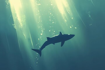 Obraz premium Diver Encountering Shark in Sunlit Water