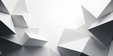 Obraz premium Abstract grayscale geometric shapes forming a complex, multifaceted, three-dimensional structure with a central open space.