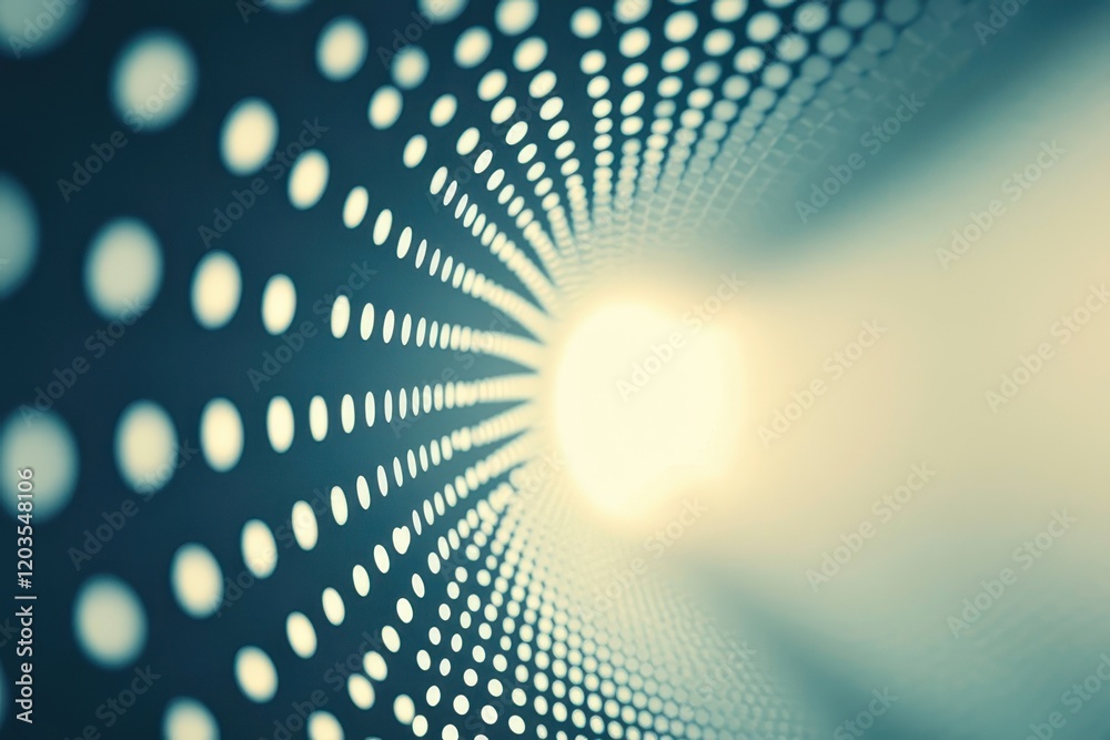 Poster exploration of light and pattern through a mesmerizing tunnel of dots during a creative visual exper