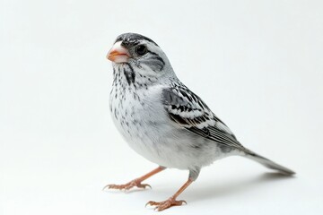 A small, grey and white bird with black stripes.