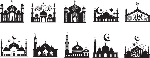 Fototapeta premium Mosque Icons Set of silhouette vector