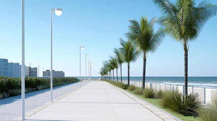Coastal Walkway with Palm Trees
