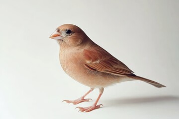 A small brown bird against a white background.