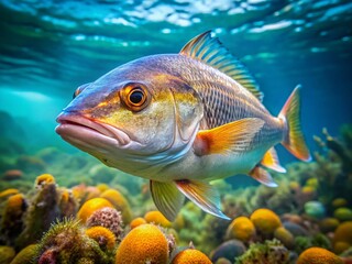 Argyrosomus regius,  Mediterranean Sea Croaker Fish, Close-up Underwater Shot