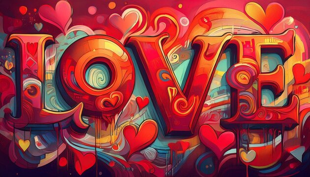 valentines love concept with hand painted words love graphic resource