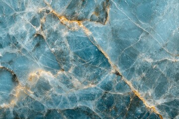 Obraz premium Ethereal blue marble showcasing intricate patterns and golden veins during a serene daylight moment. Generative AI