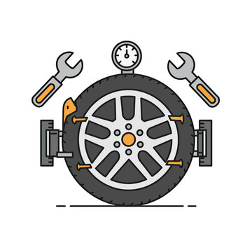 tire repair tools, gauge, wrench, flat design clip art preview