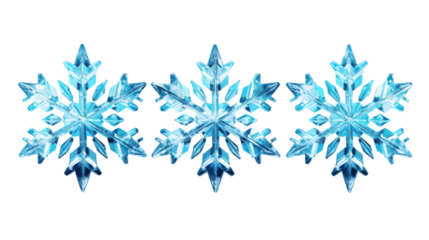  "Three Crystal Blue Snowflakes Isolated on White Background"