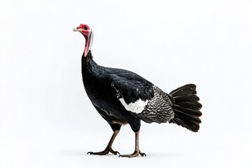 Majestic black and white turkey against a clean white background.