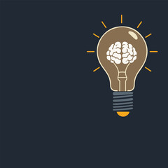 Light bulb with brain sketch, concept of a brilliant idea, minimalist vector with copy space