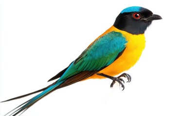 Fototapeta premium Vibrant Blue-Capped Bird on White