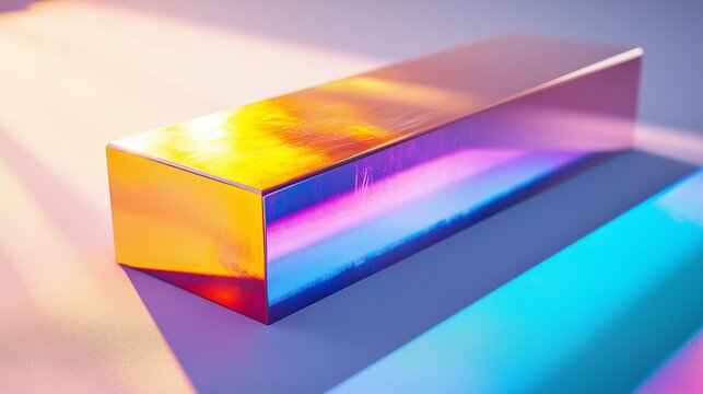 A vibrant track and field starting block with radiant metallic hues, displayed on a clean white surface.