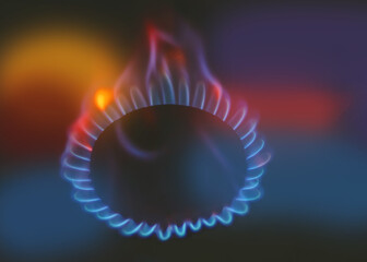 A gas burner on a dark background. Burning gas.