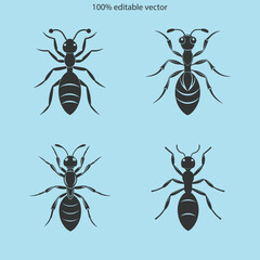 Ant silhouette vector illustration art design. Ant Vector Design Logo. Ant Illustration With Various Shapes on white background. 