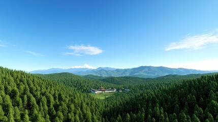 Fototapeta premium Mountaintop Temple in Lush Green Forest