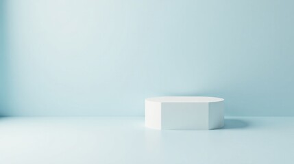 A Simple White Pedestal on a Light Blue Background, Ideal for Product Displays or Minimalist Designs
