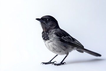 Small bird, dark gray, white background