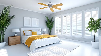 Modern Bedroom Interior Design  White and Yellow Decor