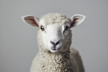 Fototapeta premium Adorable young lamb stares straight ahead.