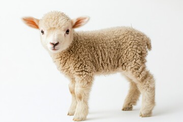 Obraz premium Adorable fluffy lamb on white background.