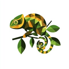 Geometric Chameleon on Branch, Abstract Animal Illustration, for Children's Book Cover or Educational Material
