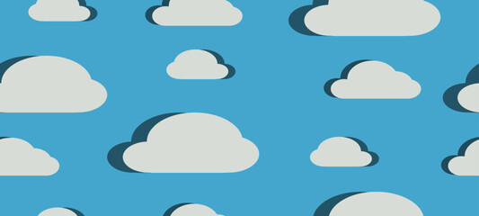 Blue sky with white clouds patterned design for banner, cover, web, social media, poster. Vector illustration.