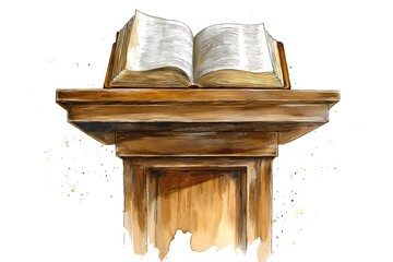 Hand-painted podium with open Bible, perfect for religious imagery.