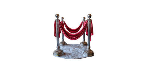 Red velvet rope barrier installation isolated on transparent background