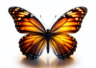 Fototapeta premium Black Butterfly Silhouette: Long Exposure Monarch Moth Isolated on White