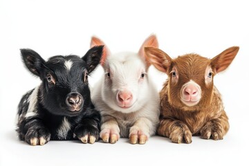 Fototapeta premium Three adorable baby goats in a row