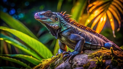 Fototapeta premium Black Iguana, Roatan, Honduras - Long Exposure Night Photography