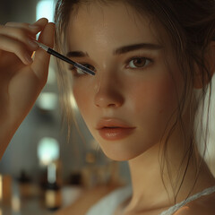 Applying Mascara in Soft Light