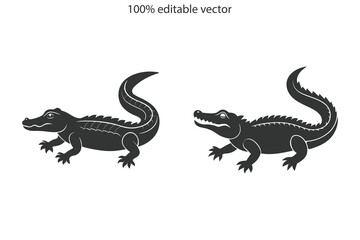 Crocodile Vector black and white art design. silhouette logo icon. Crocodile icon vector illustration design on white background.