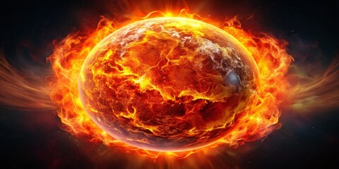 Blazing Inferno Planet: Fiery Globe Macro Photography Stock Photo