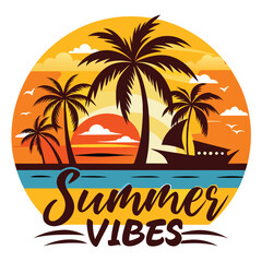 Fototapeta premium SUMMER VIBES TSHIRT DESIGN, SUMMER SURFING TSHIRT DESIGN