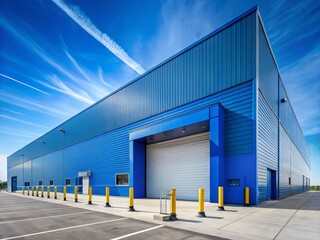 Blue Industrial Warehouse Dock Bay - Modern Cargo Facility Exterior Stock Photo