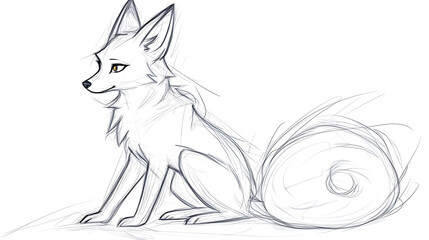 A fox is sitting on the ground with its tail curled up. generated using AI