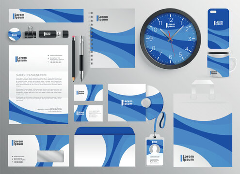 Business Stationery Brand Identity Mockup set with abstract graphics design concept. Office stationary items mockup - editable vecotr emplate. Company corporate style design. Stationery Branding set