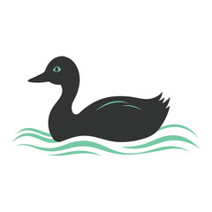 Duck silhouette vector.cute cartoon duck floating on water icon silhouette black page for kids. Swan Vector illustration of duck floating on water icon silhouette black page isolated on white.