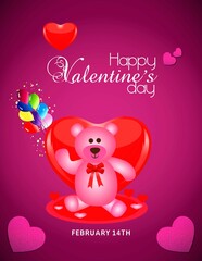 Adorable Valentine's Day Celebration with Teddy Bear and Balloons