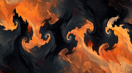Abstract swirling fiery orange and dark gray fractal art. AI Generated