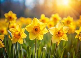 Obraz premium Bright Yellow Narcissus Flowers Blooming in Sochi, Russia - Minimalist Spring Photography