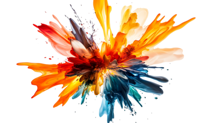 colorful ink splashes isolated on white background PNG.AI GENERATED