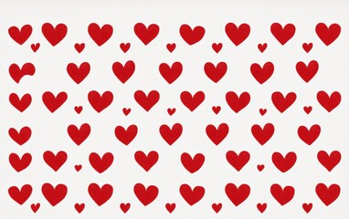 Simple red hearts arranged into a pattern on a white background