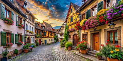 Naklejka premium Charming Alsatian Village Portrait: Rouffach, France