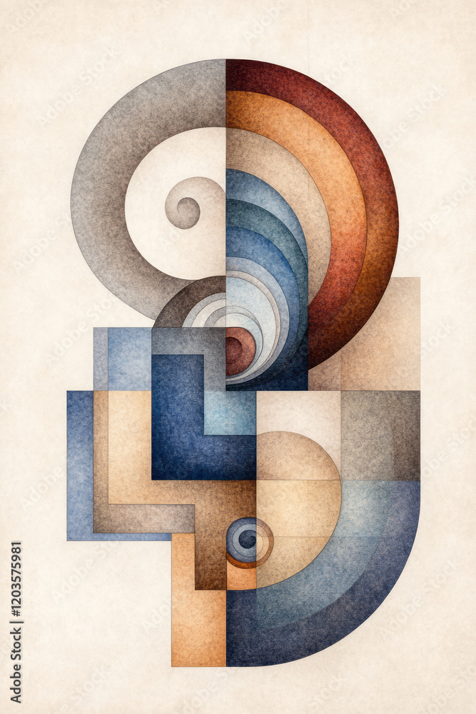 Aufkleber a creative representation of the golden ratio using artistic elements like spirals, rectangles, and 