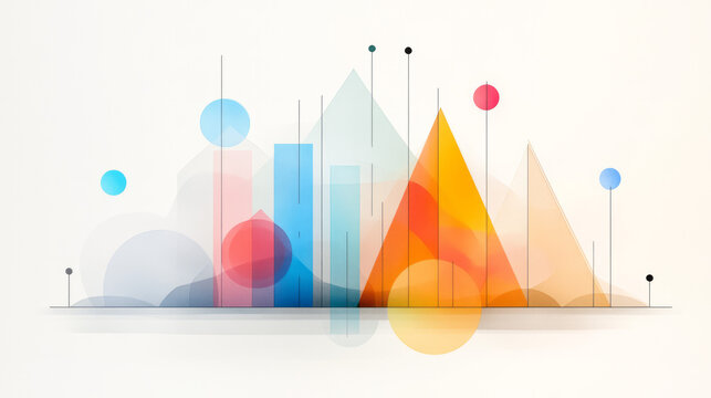An abstract depiction of statistical data visualization, using colorful bar graphs, pie charts, and scatter plots in an artistic composition,