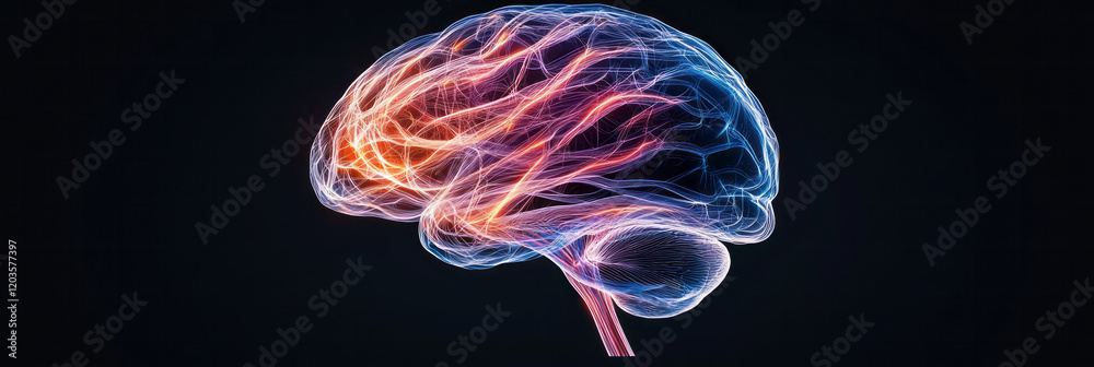 Poster an abstract illustration of the human brain with colorful neural connections, representing cognitive