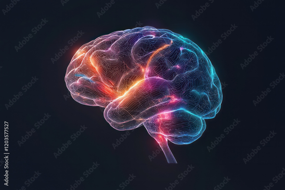 Poster an abstract illustration of the human brain with colorful neural connections, representing cognitive