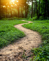 A serene landscape with a path leading through a forest, symbolizing the journey of personal growth and self-discovery in therapy,